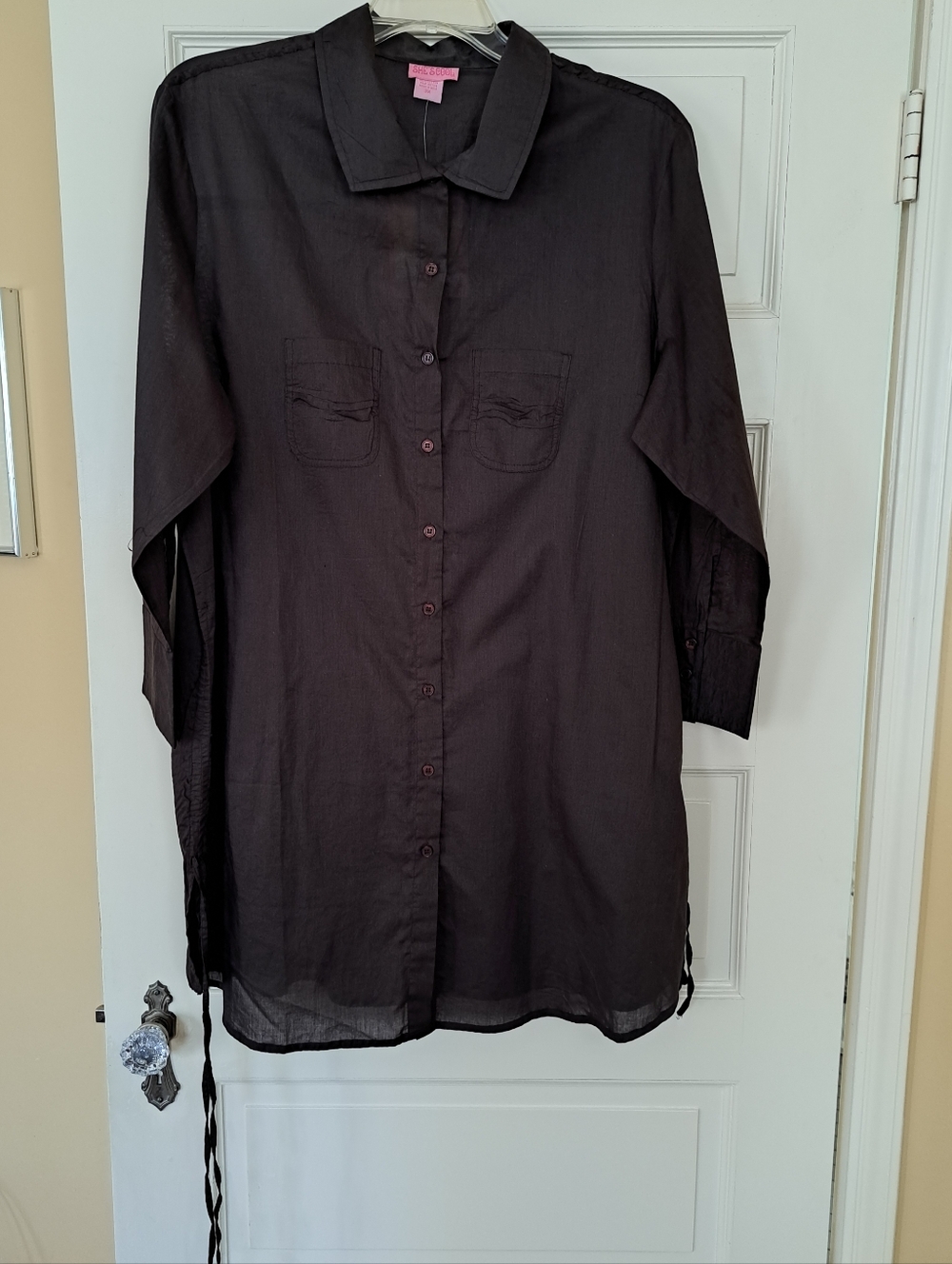 Vintage She's Cool Women's Dark Brown Button-Down Tunic Or Shirt Dress